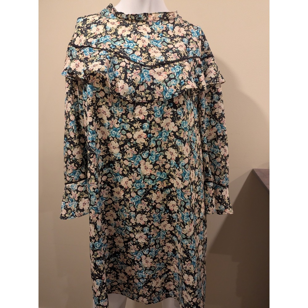 ZARA WOMAN‎ FLORAL PRINT MINI DRESS RUFFLE 3/4 SLEEVE BUTTONS Size M